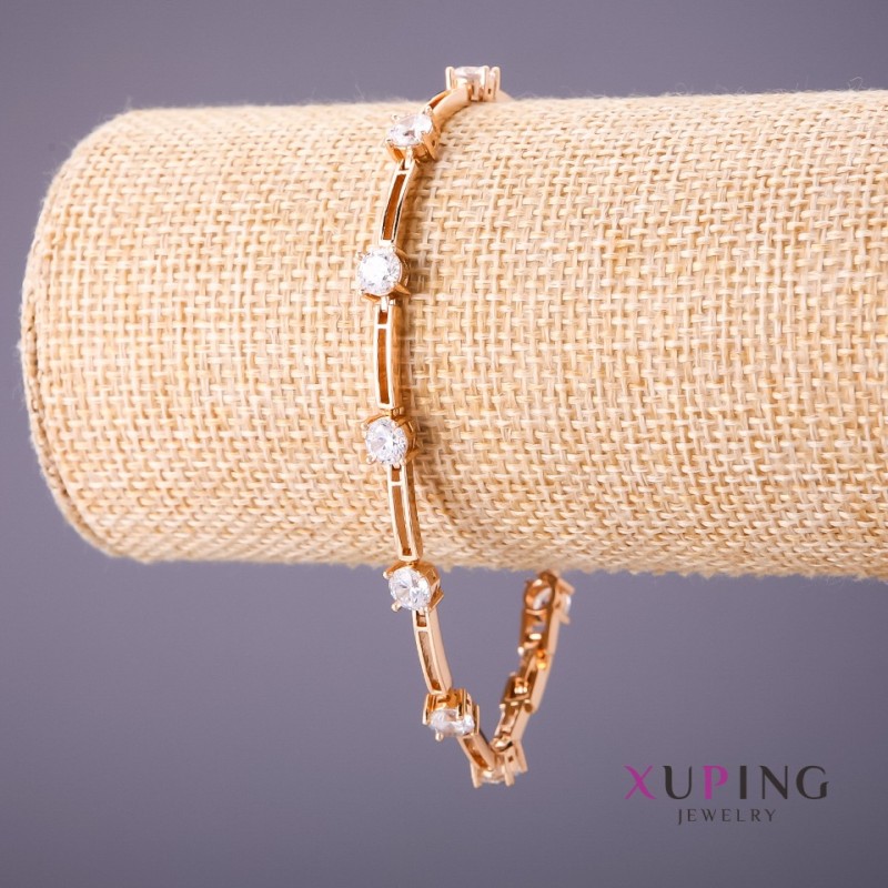 צמיד Xuping עם אבני לבן, אורך 18–20 ס״מ, עובי 5 מ״מ, צבע זהב