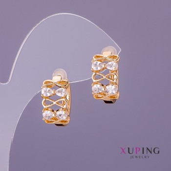 עגילים Xuping עם אבנים לבנות, קוטר 9 מ״מ, אורך 16 מ״מ, צבע זהב