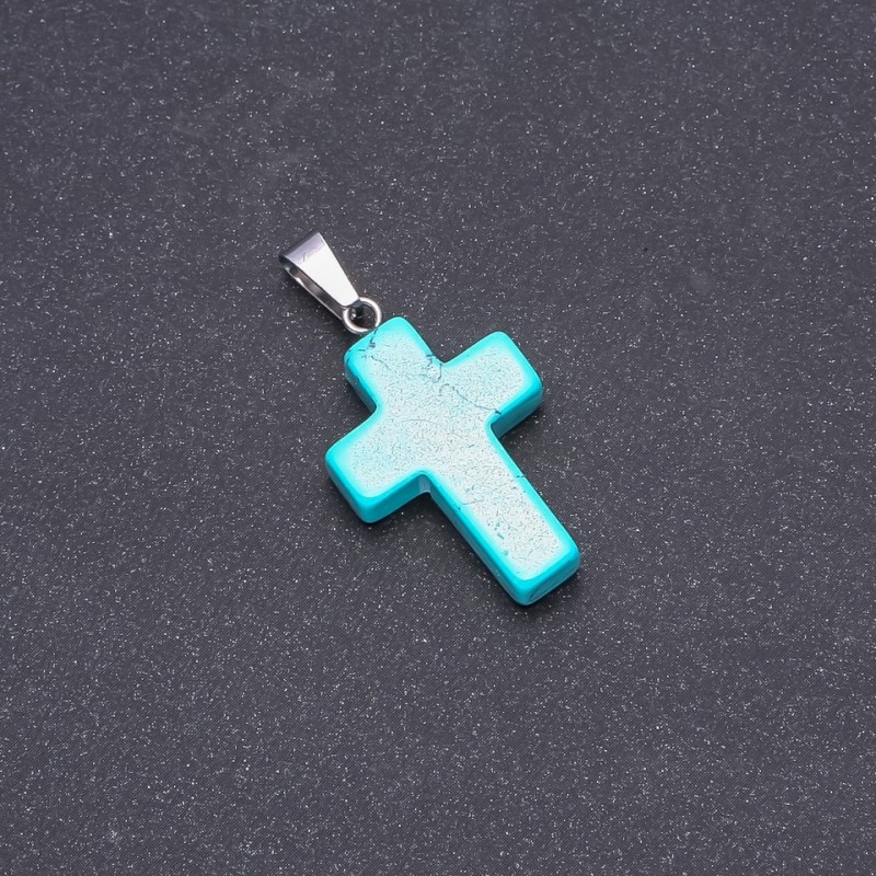 תליון צלב, אבן טורקיז (דחוס) 25×18 mm