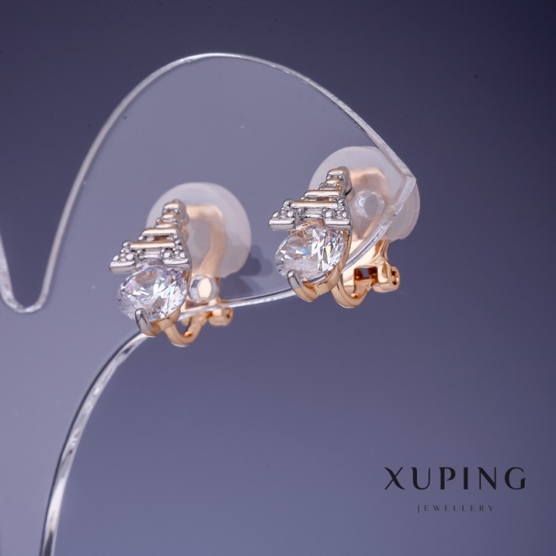 עגילים Xuping «מגדלי אייפל» עם קריסטלים לבנים בגודל 8×14 מ״מ, זהב מצופה 18K