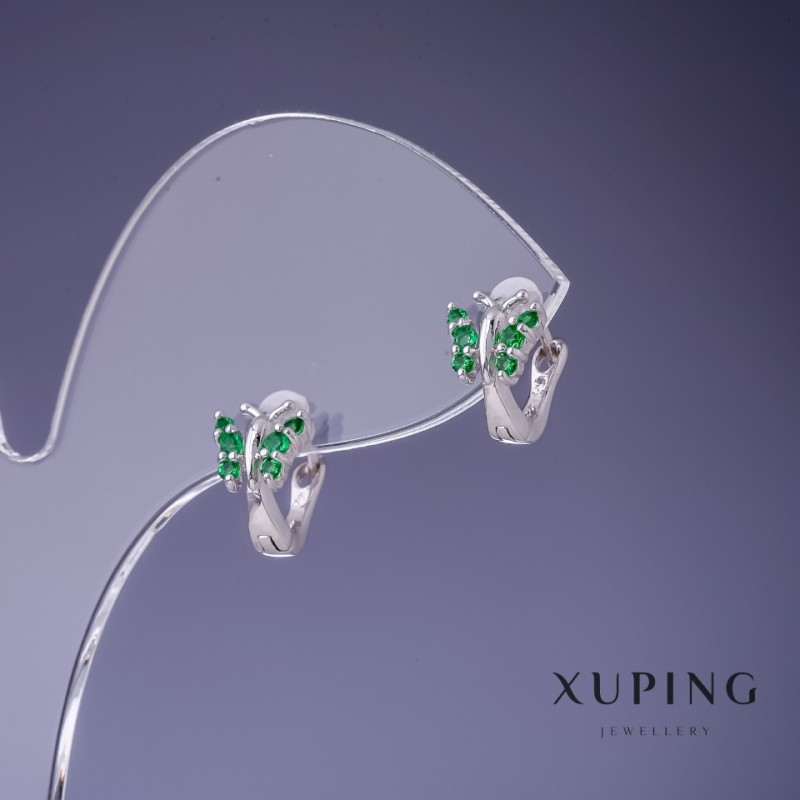 עגילים Xuping «פרפרים» ירוקים עם אבני סטרס 10×7 מ״מ ורודיום
