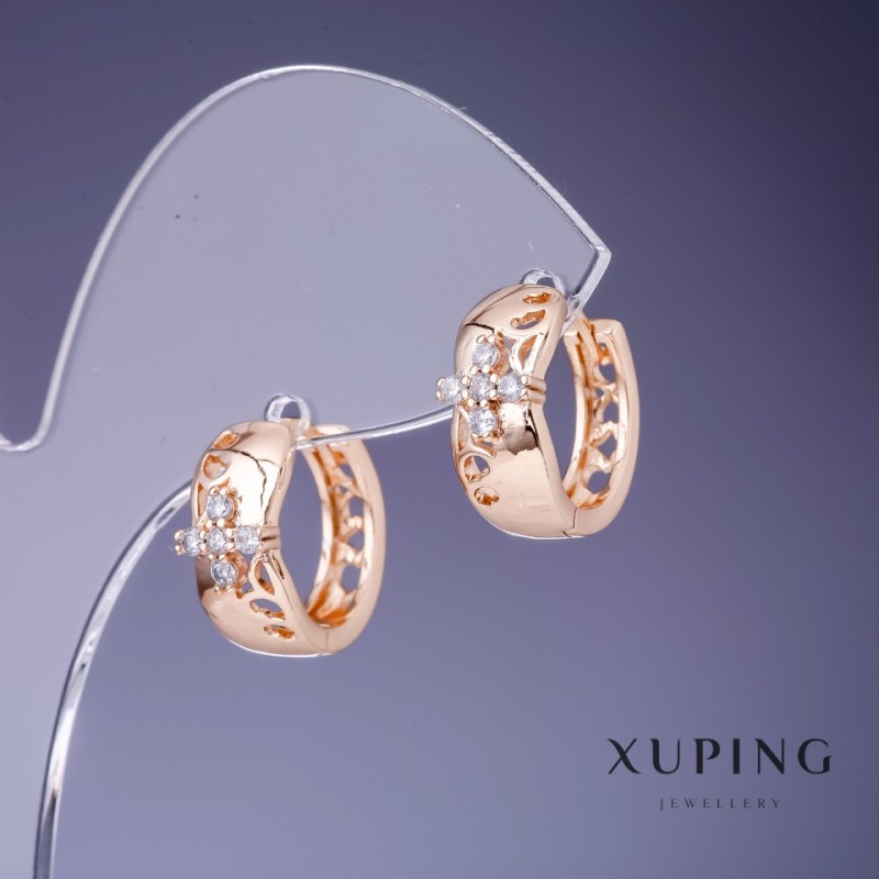 עגילי Xuping 6×15 מ״מ זהב 18K עם זרקונים לבנים