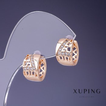 עגילי Xuping 8×14 מ״מ «ציפוי זהב 18K» עם אבני זרקון לבנות