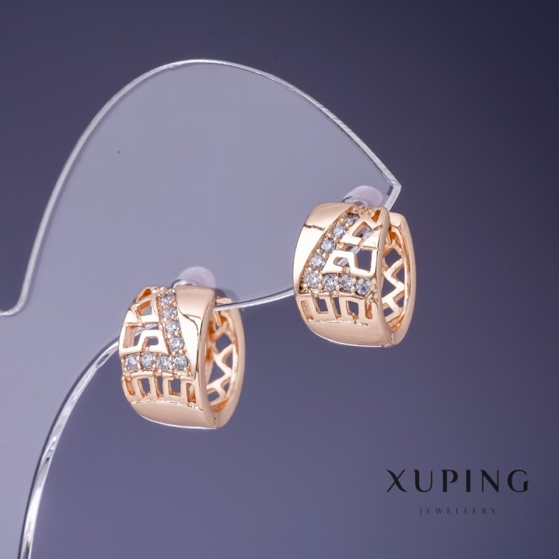 עגילי Xuping 8×14 מ״מ «ציפוי זהב 18K» עם אבני זרקון לבנות