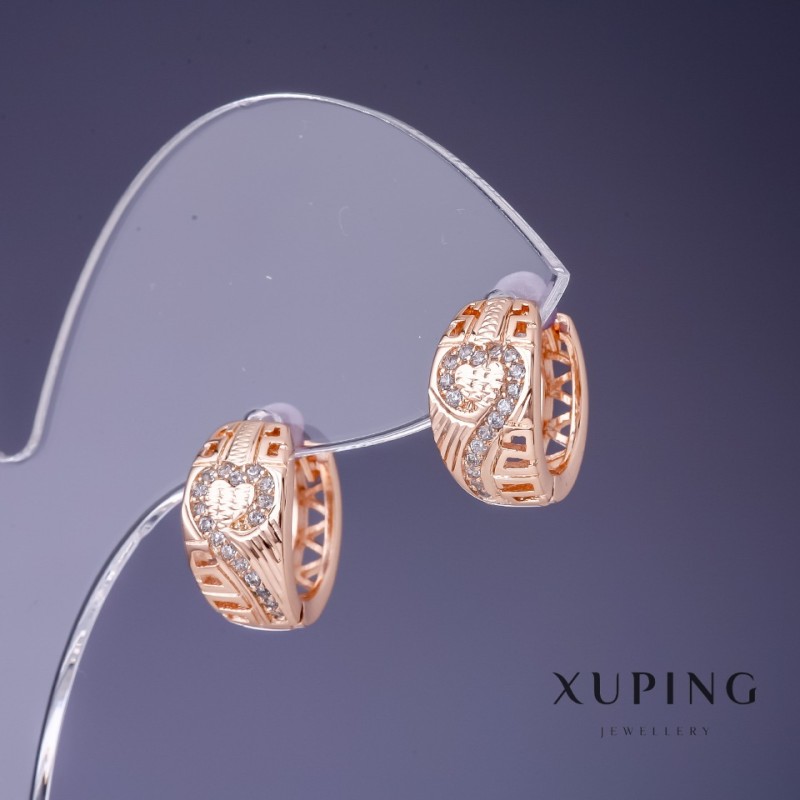 עגילי Xuping 15×8 מ״מ «זהב מצופה 18K» עם זרקונים לבנים