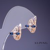 עגילים Xuping עם אבנים לבנות וכחולות בגודל 14×13 mm, ציפוי זהב 18K