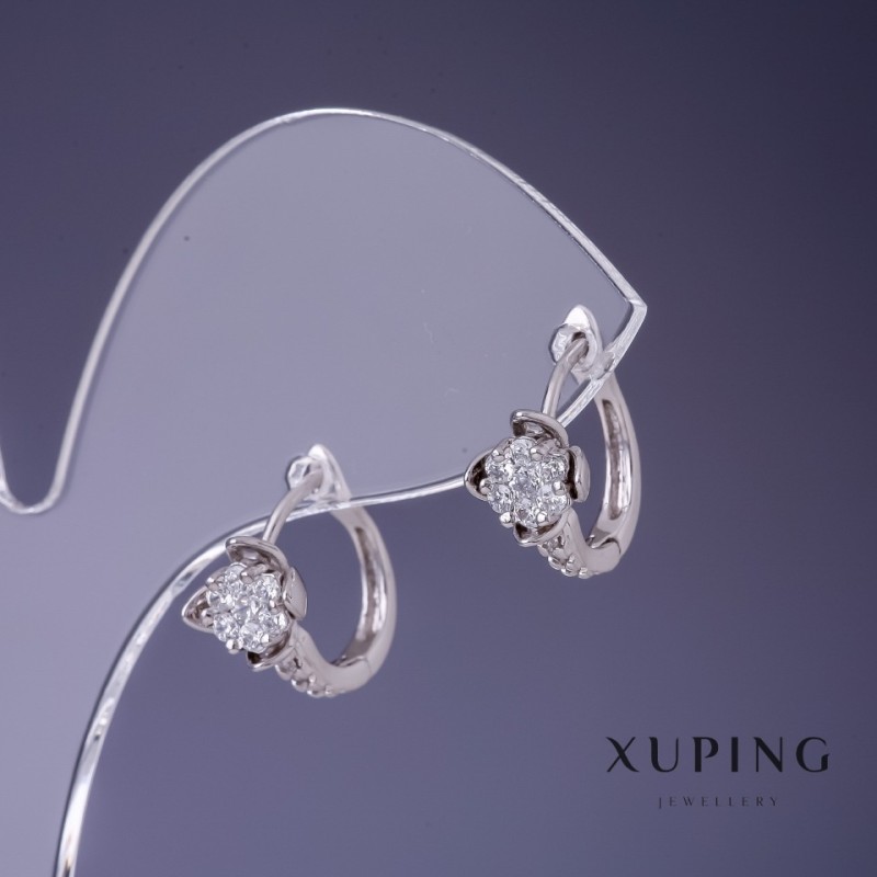 עגילים Xuping «קנקן» עם זרקון לבן 15×8 מ״מ ציפוי רודיום