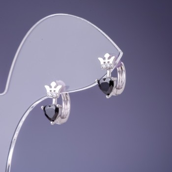 עגילי Xuping עם זירקונים שחורים ב-12×6 מ״מ ציפוי רודיום