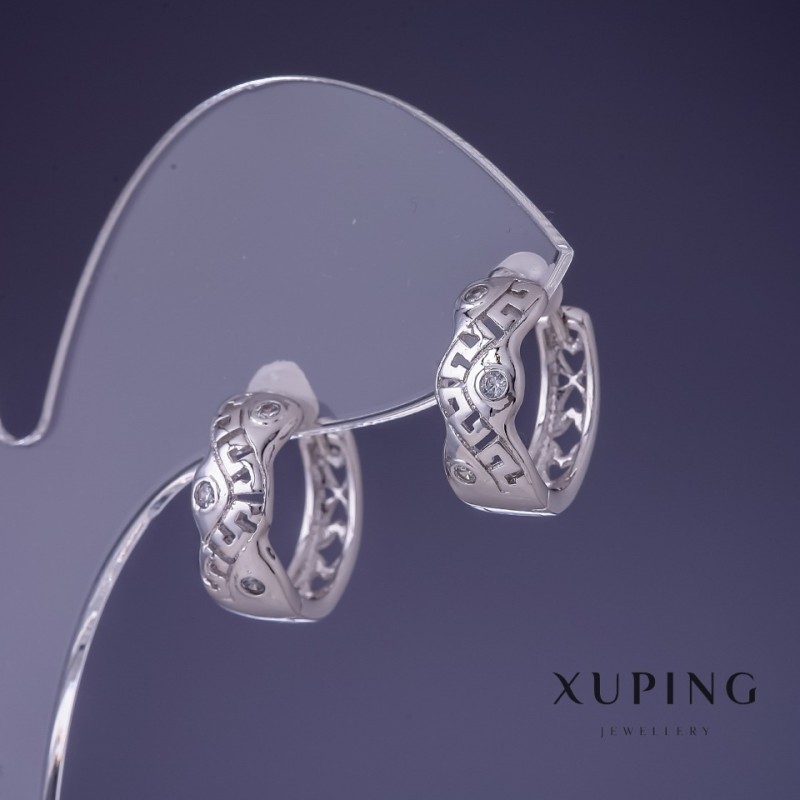 עגילים Xuping 15×6 מ״מ רודיום עם קריסטלים לבנים