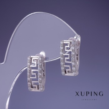 עגילי Xuping 16×18 מ״م ורודיום עם קריסטלים לבנים