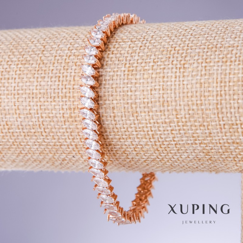 צמיד Xuping עם זירקונים לבנים, עובי 7 מ״מ, אורך 17,5–19,5 ס״מ, זהב מצופה 18K