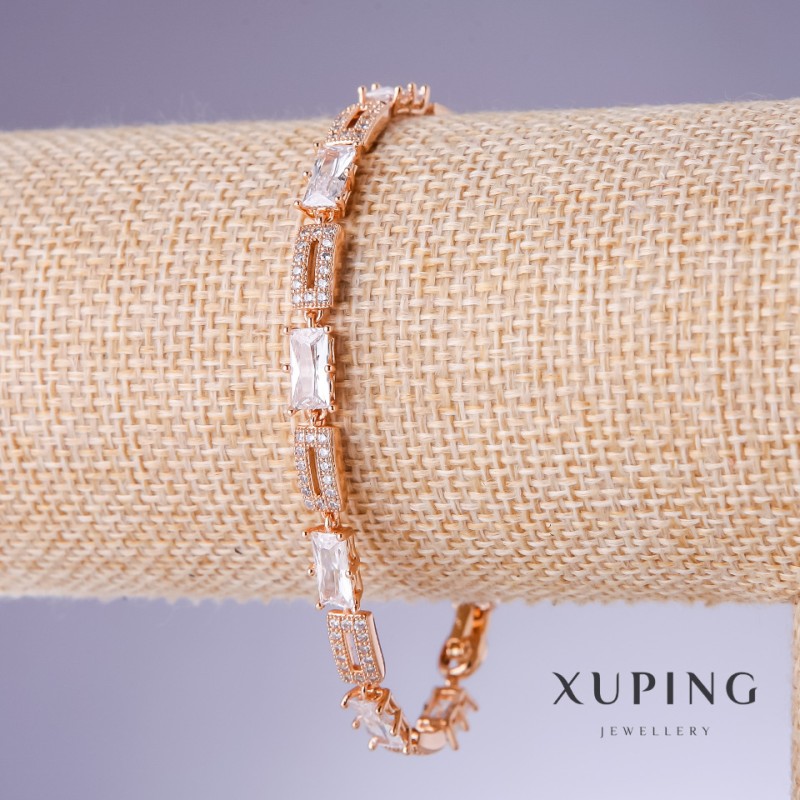 צמיד Xuping עם זירקונים לבנים, עובי 5 מ״מ, אורך 17–19 ס״מ, ציפוי זהב 18K