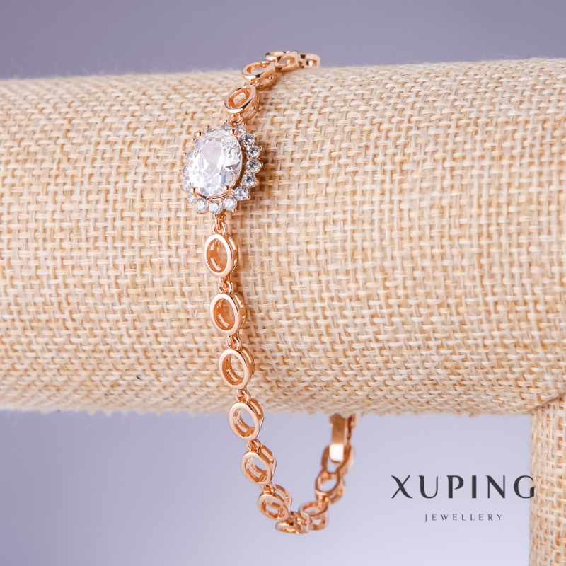 צמיד Xuping עם זירקונים לבנים, עובי 5–13 מ״מ, אורך 18–20 ס״מ, ציפוי זהב 18K