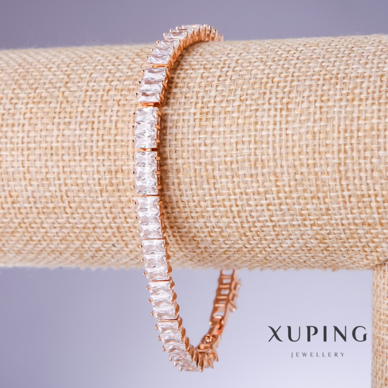 צמיד Xuping עם זירקונים לבנים, עובי 6 מ״מ, אורך 18-20 ס״מ, ציפוי זהב 18 קראט