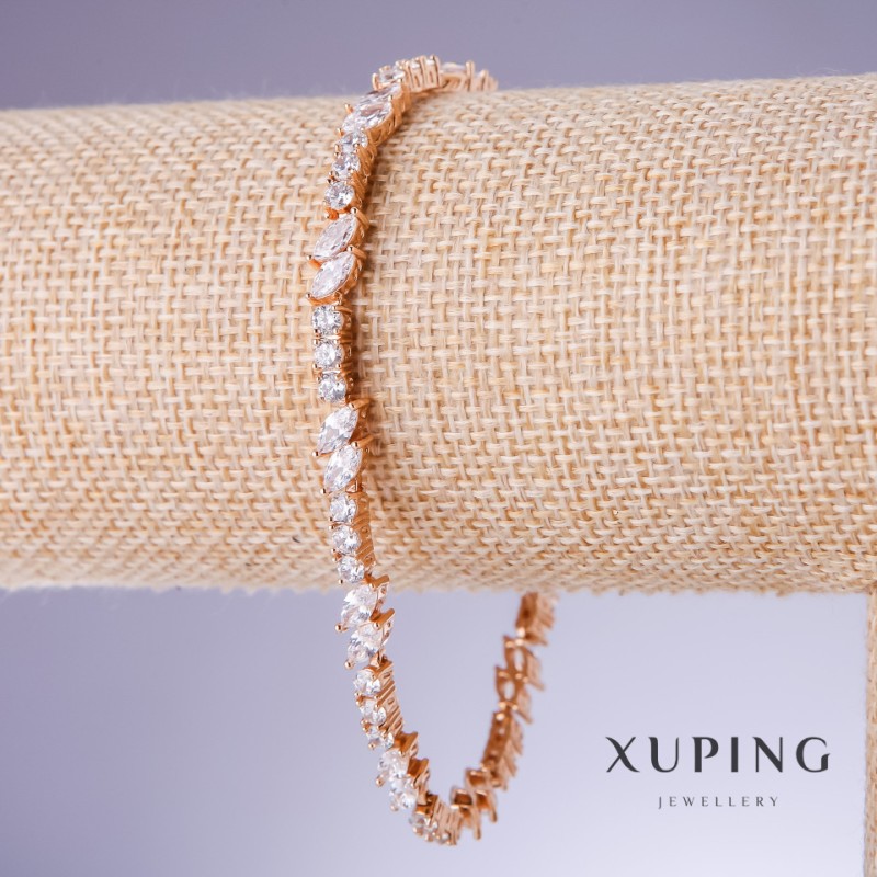 צמיד Xuping עם זרקונים לבנים, עובי 5 מ״מ, אורך 18–21 ס״מ, זהב מצופה 18K