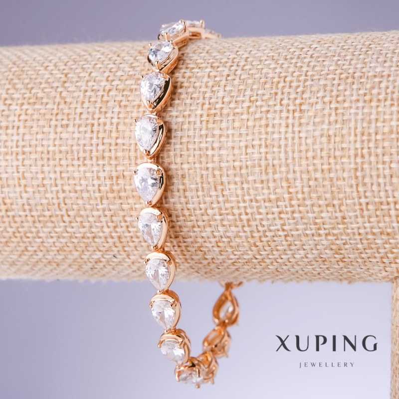 צמיד Xuping עם זירקונים לבנים, עובי 6 מ״מ, אורך 18–20 ס״מ, מצופה זהב 18K