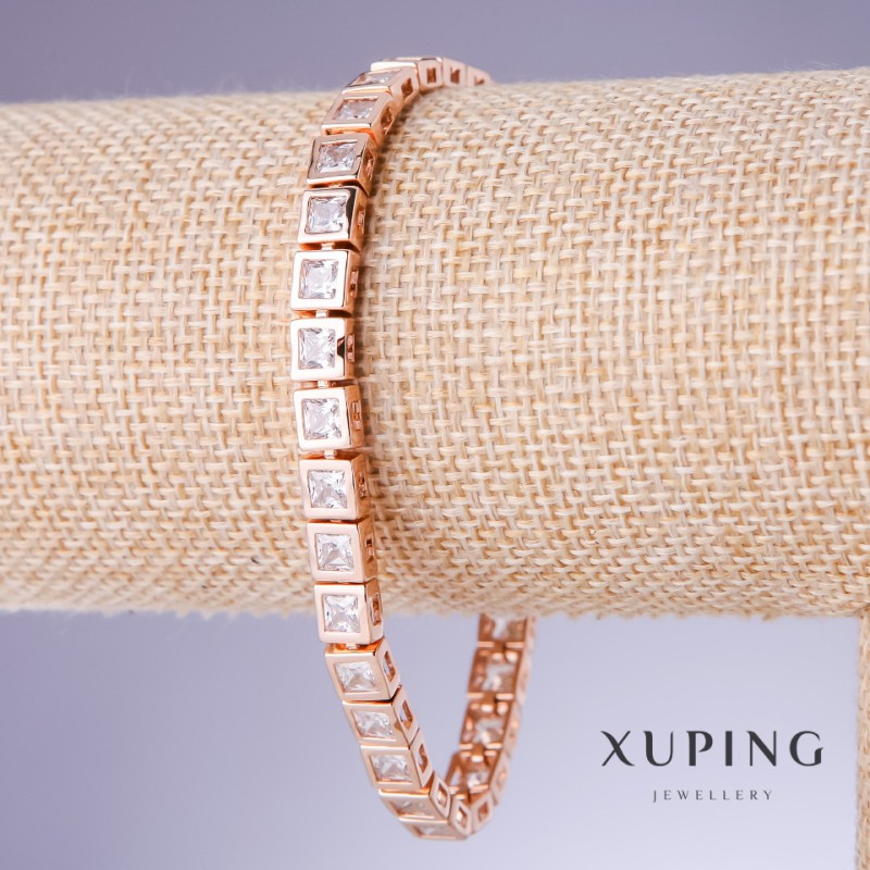 צמיד Xuping עם זירקונים לבנים, עובי 5 מ״מ, אורך 18–21 ס״מ, ציפוי זהב 18K