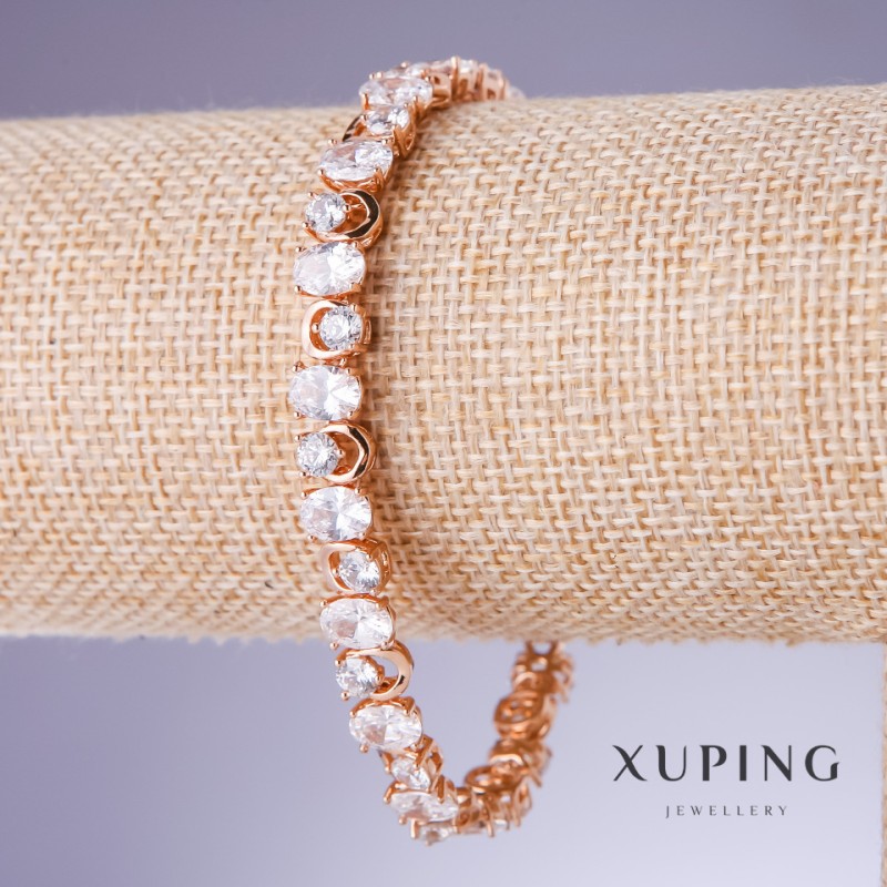 צמיד Xuping עם זרקונים לבנים, עובי 7 מ״מ, אורך 17–19,5 ס״מ, מצופה בזהב 18K