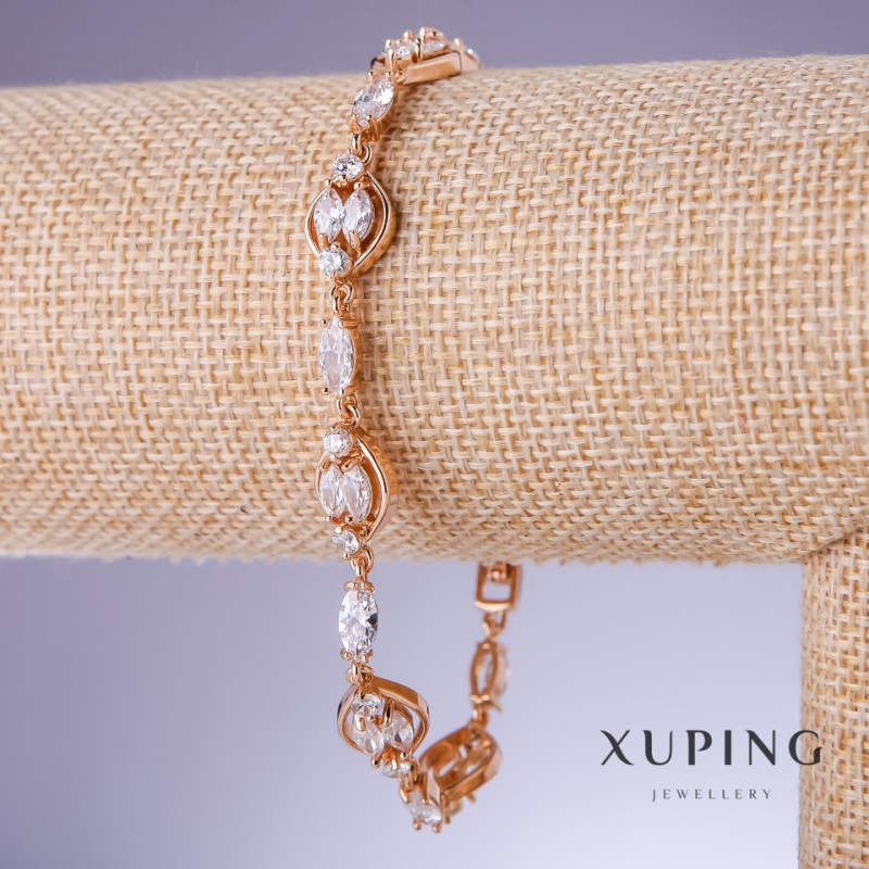 צמיד Xuping עם זירקונים לבנים, עובי 4-9 מ״מ, אורך 19-22 ס״מ, זהב מצופה 18K