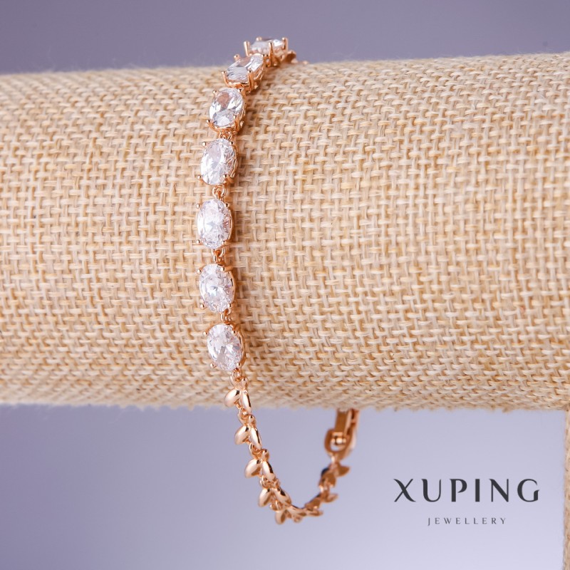 צמיד Xuping עם זרקונים לבנים, עובי 5 מ״מ, אורך 17–20 ס״מ, ציפוי זהב 18K