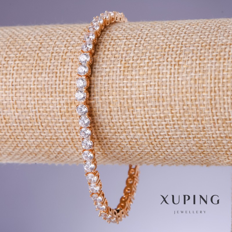 צמיד Xuping עם זירקונים לבנים, עובי 4 מ״מ, אורך 18–20 ס״מ, זהב 18K