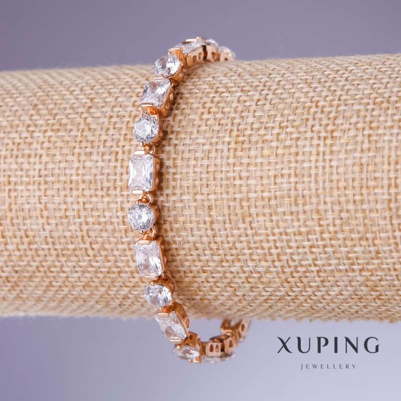 צמיד Xuping עם זירקונים לבנים, עובי 5 מ״מ, אורך 19 ס״מ, מצופה בזהב 18K