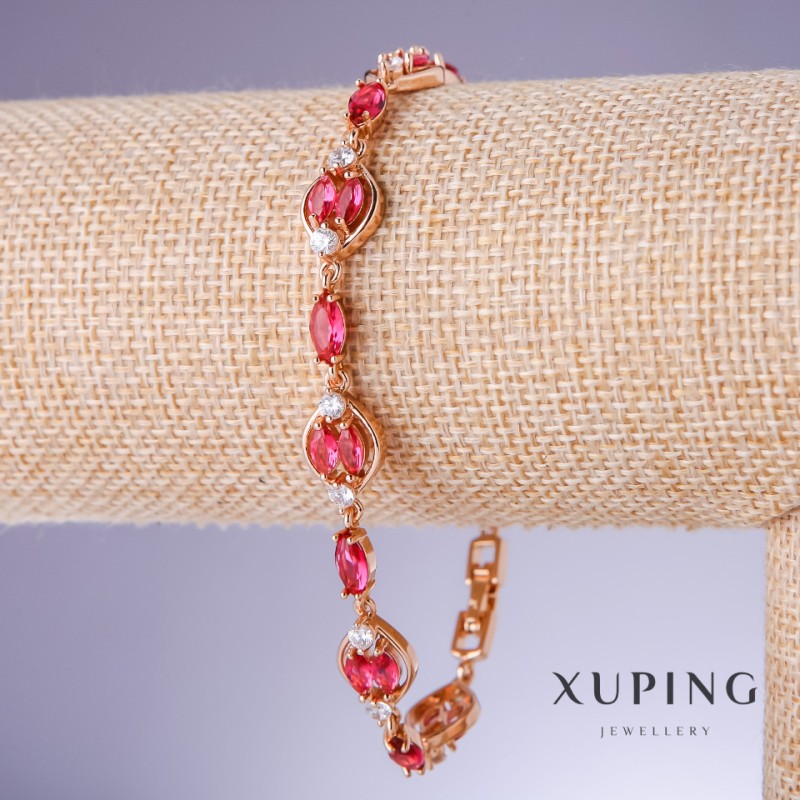 צמיד Xuping עם סירקונים אדומים «יהלום רובי», עובי 10 מ"מ, אורך 19–22 ס"מ, זהב מצופה 18K