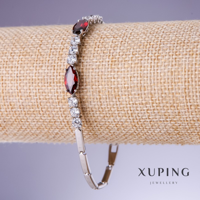 צמיד Xuping עם זירקונים אדומים «רובי», עובי 3–6 מ״מ, אורך 18–19 ס״מ, רודיום 18K