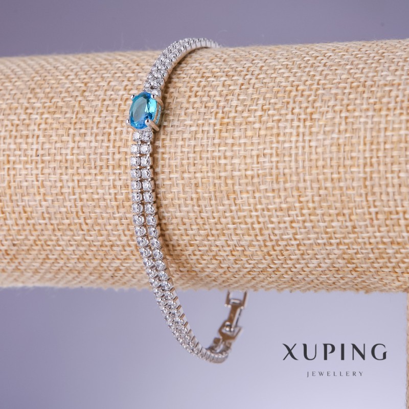 צמיד Xuping עם זירקון כחול «טופז», עובי 6–4 מ״מ, אורך 17–19 ס״מ, רודיום 18K