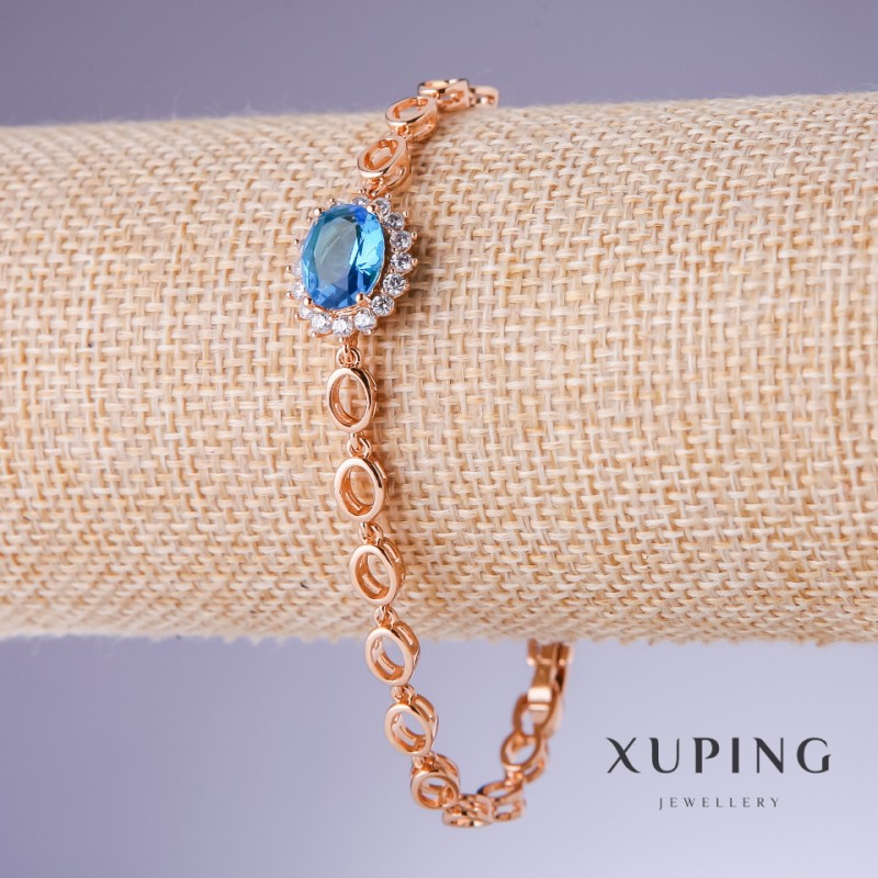 צמיד Xuping עם זירקונים כחולים «טופז», עובי 5–13 מ״מ, אורך 17–19 ס״מ, ציפוי זהב 18 קראט