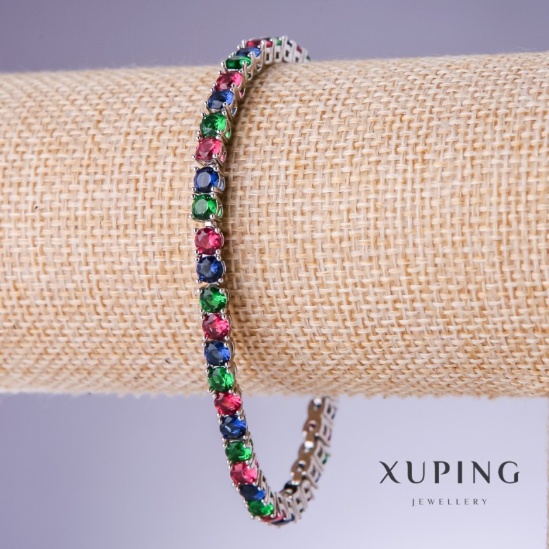 צמיד Xuping עם זירקונים בצבעים שונים, עובי 4 מ״מ, אורך 18-20 ס״מ, רודיום 18K