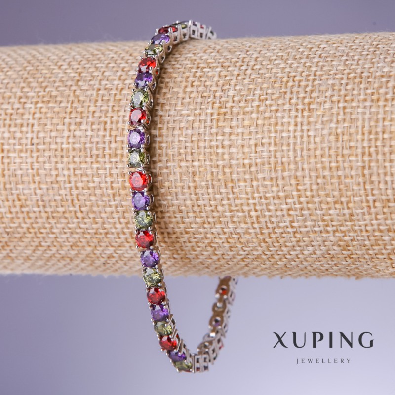 צמיד Xuping עם זירקונים בצבעים שונים, עובי 4 מ"מ, אורך 18–20 ס"מ, רודיום 18K