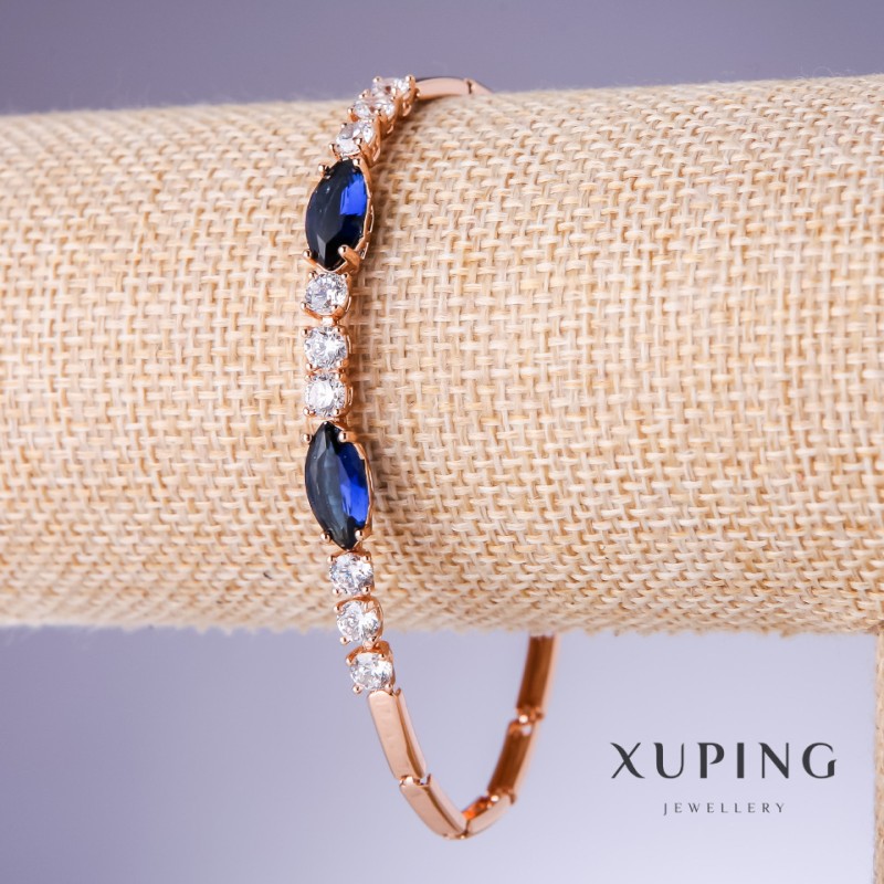 צמיד Xuping עם זירקונים כחולים «ספיר», עובי 3–6 מ״מ, אורך 19–20 ס״מ זהב מצופה 18 קראט