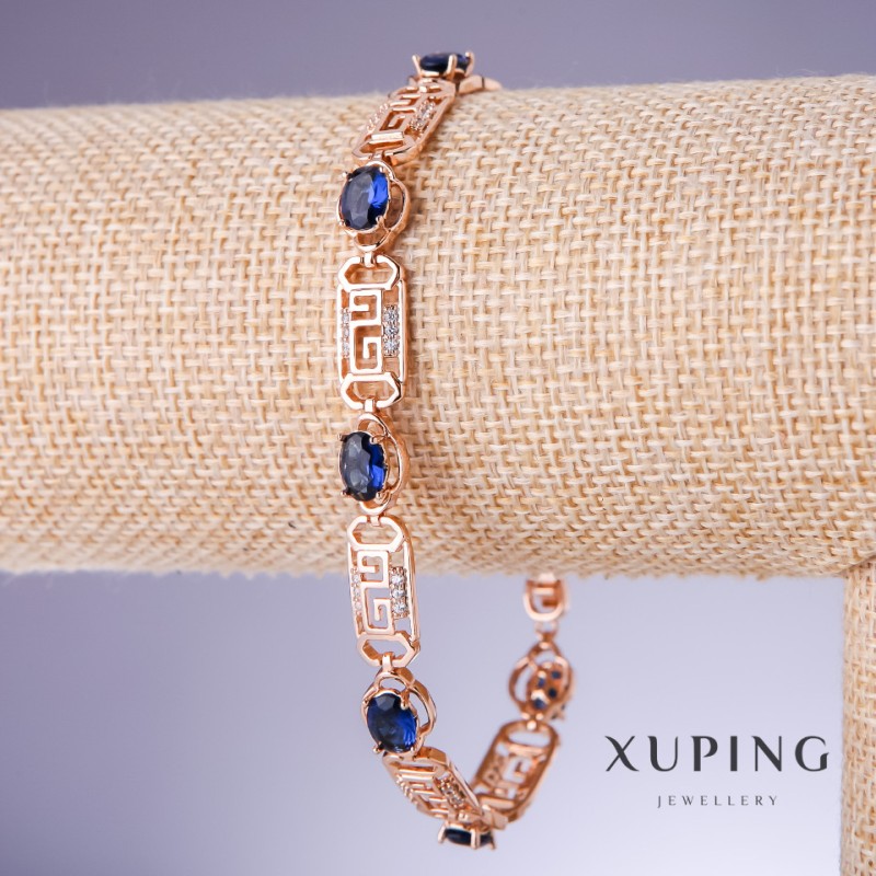 צמיד Xuping עם זירקונים כחולים «ספיר», עובי 8 מ״מ, אורך 18–20 ס״מ, מצופה בזהב 18K