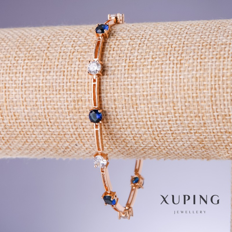 צמיד Xuping עם זירקונים כחולים «ספיר», עובי 5 מ״מ, אורך 18–20 ס״מ, זהב מצופה 18K