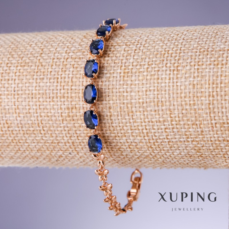 צמיד Xuping עם זירקונים כחולים «ספיר», עובי 5 מ״מ, אורך 17,5–19,5 ס״מ, זהב מצופה 18 קראט