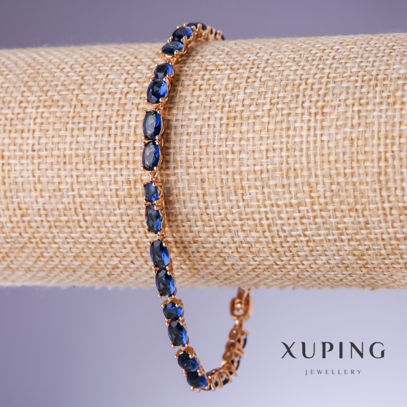 צמיד Xuping עם זירקונים כחולים «ספיר», עובי 5 מ״מ, אורך 18–21 ס״מ, ציפוי זהב 18K