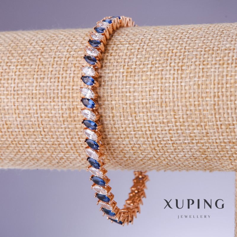 צמיד Xuping עם זרקונים כחולים «ספיר», עובי 7 מ״מ, אורך 17–19 ס״מ, ציפוי זהב 18K