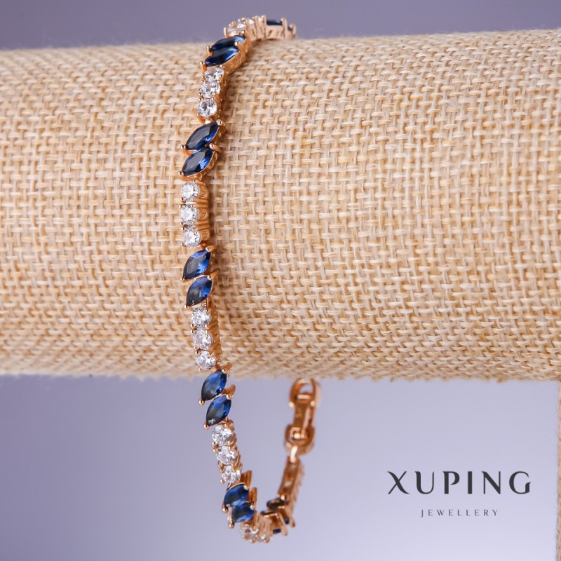 צמיד Xuping עם זירקונים כחולים «ספיר», עובי 5 מ״מ, אורך 19–21 ס״م, זהב מצופה 18K