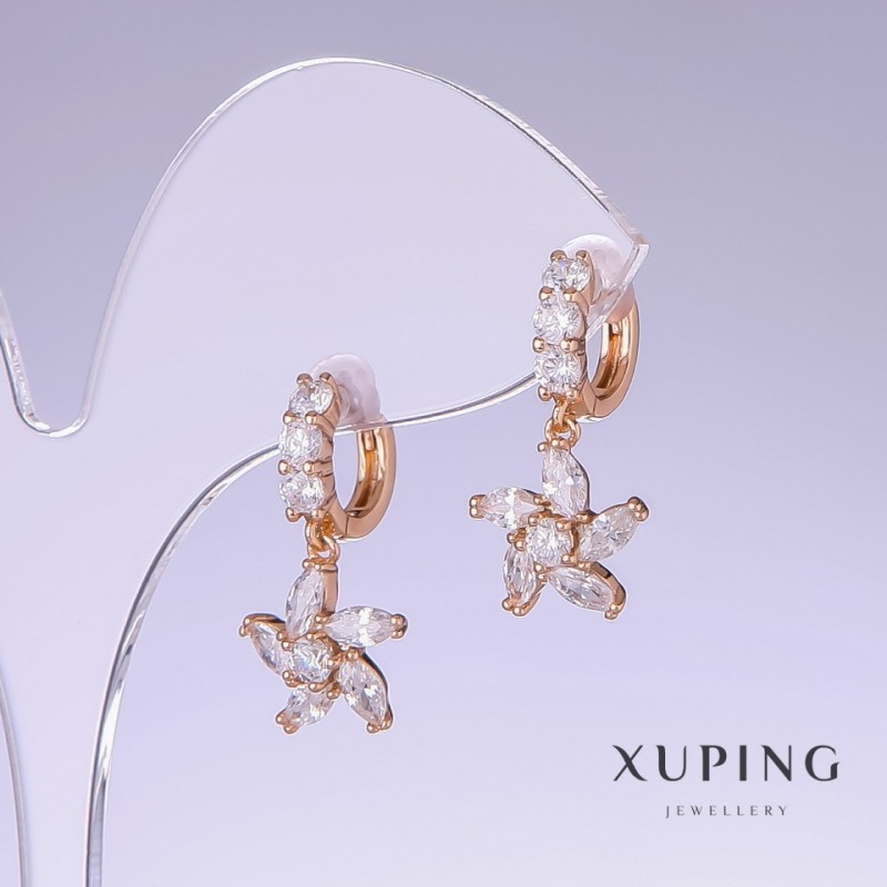 עגילי Xuping עם זירקון לבן, אורך 23 מ״מ, עובי 11 מ״מ, זהב מצופה 18K
