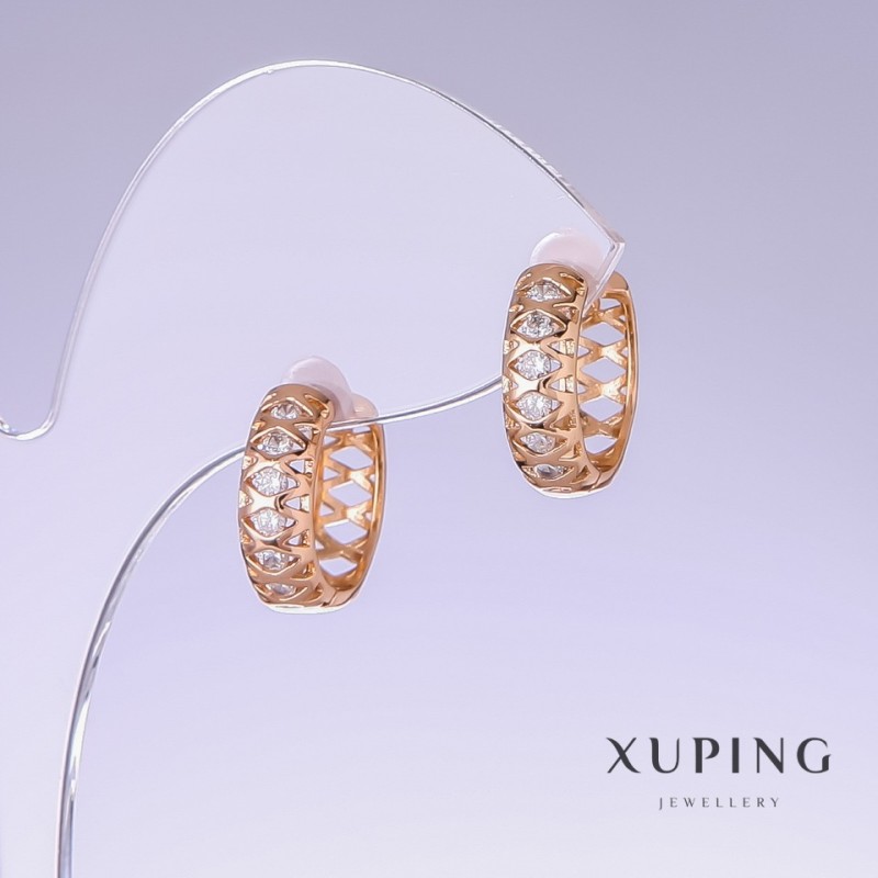 עגילים Xuping עם זירקון לבן, אורך 16 מ״מ, עובי 5 מ״מ, ציפוי זהב 18K