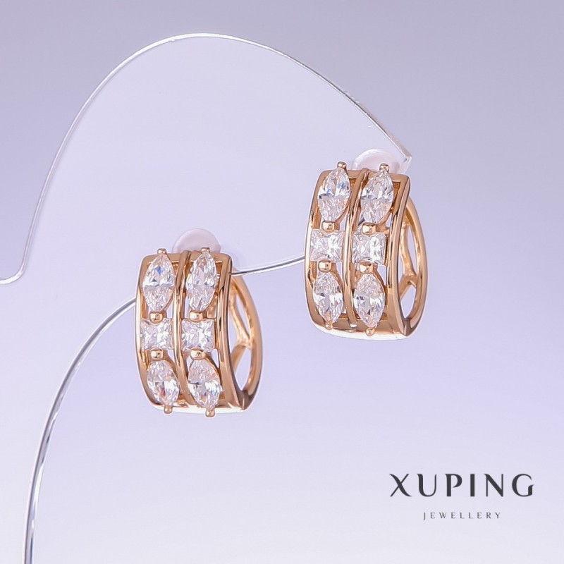 עגילים של Xuping עם זרקון לבן, אורך 18 מ״מ, עובי 9 מ״מ, ציפוי זהב 18 קראט
