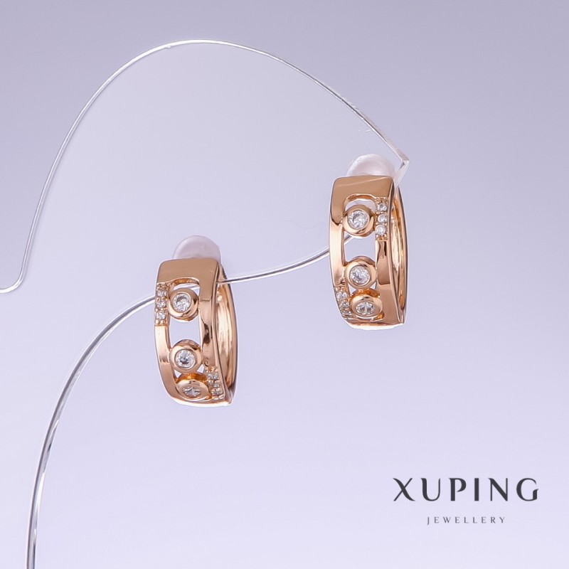 עגילים Xuping עם זירקון לבן, אורך 15 מ״מ, עובי 6 מ״מ, ציפוי זהב 18K