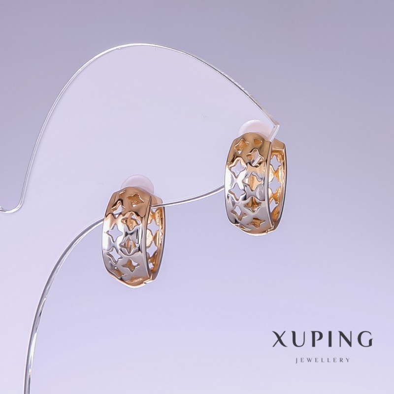 עגילי Xuping, אורך 15 מ״מ, עובי 6 מ״מ, רודיום, ציפוי זהב 18 קראט