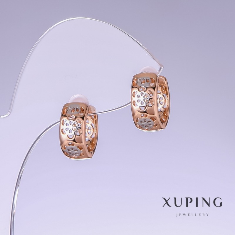 עגילי Xuping, אורך 14 מ״מ, עובי 7 מ״מ, רודיום, זהב מצופה 18 קראט