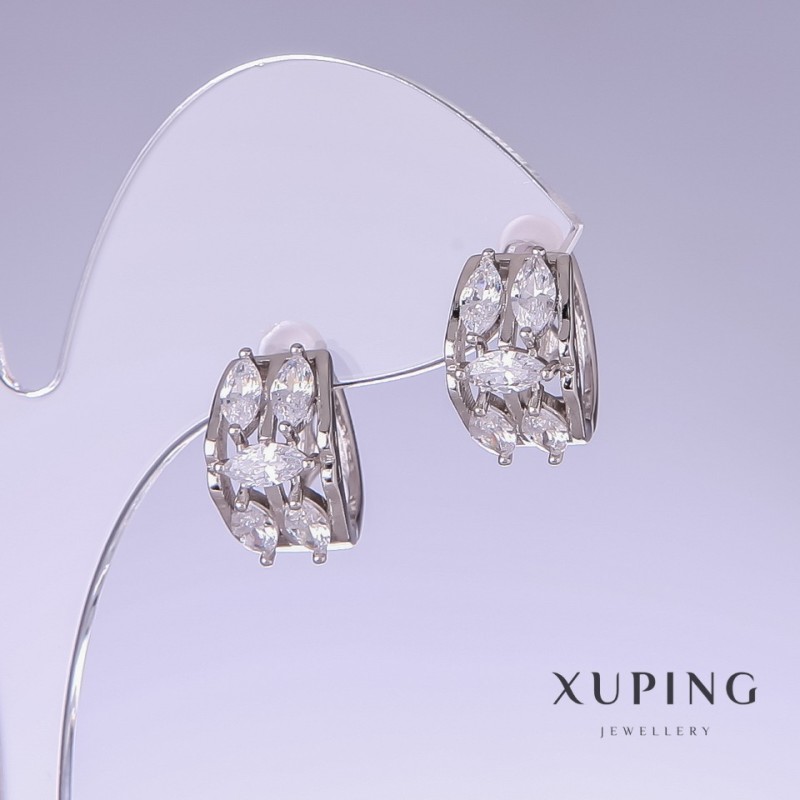 עגילים Xuping עם זירקונים לבנים, אורך 15 מ״מ, עובי 10 מ״מ, ציפוי רודיום