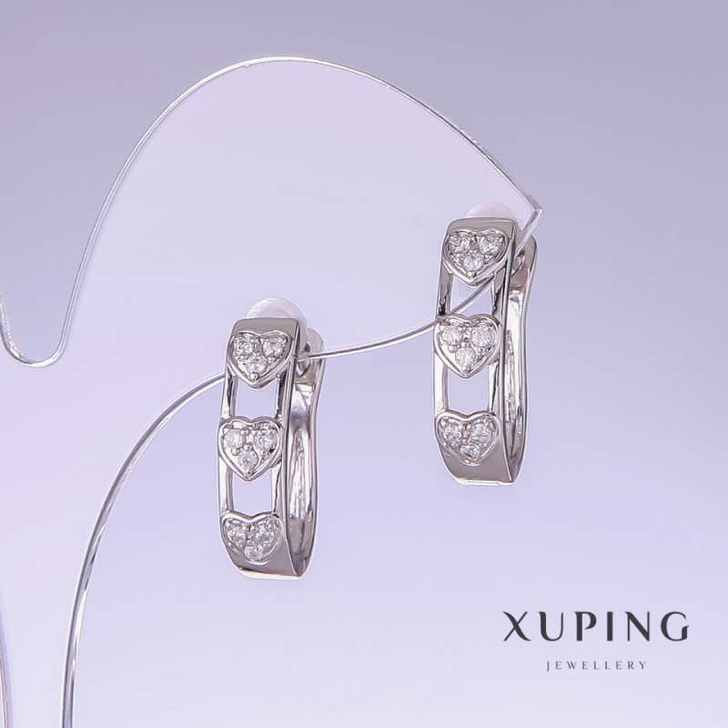 עגילים Xuping עם זירקונים לבנים, אורך 20 מ״מ, עובי 5 מ״מ בציפוי רודיום