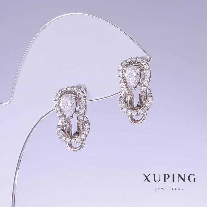 עגילים Xuping עם זירקונים לבנים, אורך 17 מ״מ, עובי 9 מ״מ, רודיום