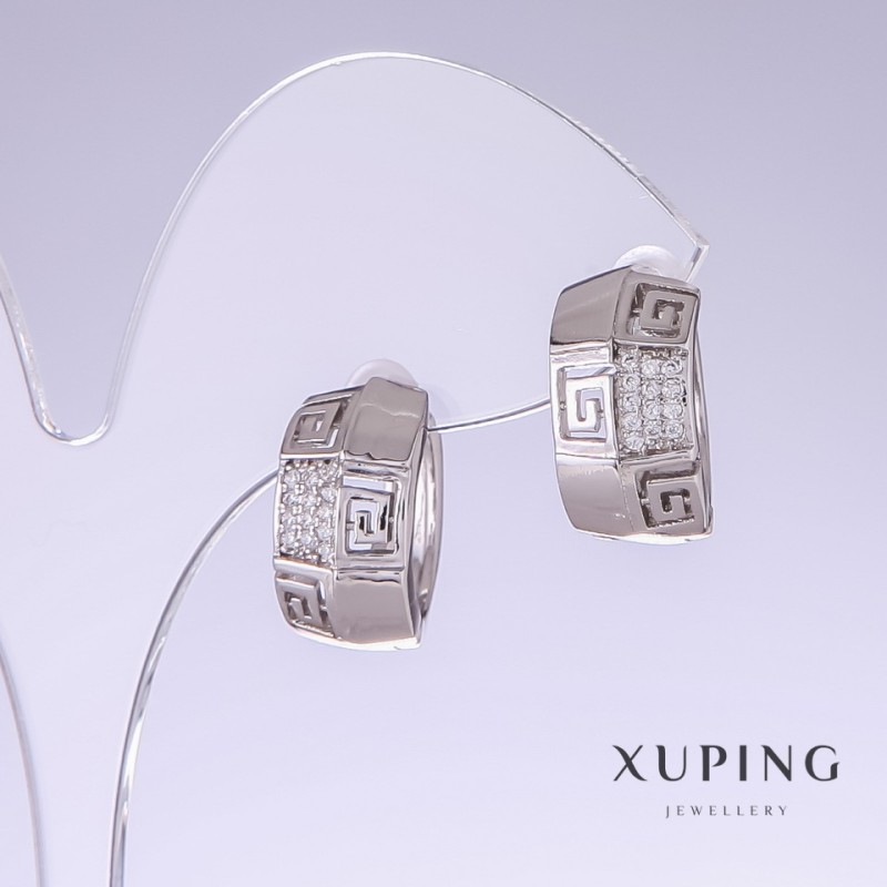 עגילים Xuping עם גבישי פאבה לבנים, אורך 17 מ״מ, עובי 9 מ״מ, ציפוי רודיום