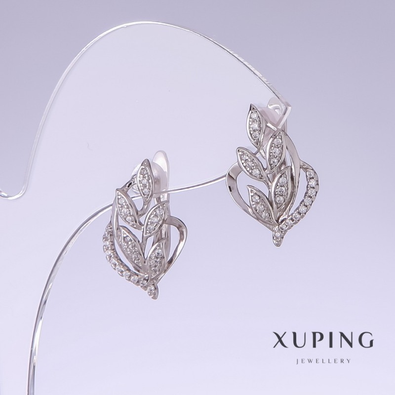 עגילים Xuping עם לבנים סטאז, אורך 19 מ״מ ועובי 12 מ״מ, רודיום